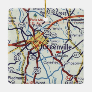 Ornamento De Cerâmica Greenville SC Vintage Map