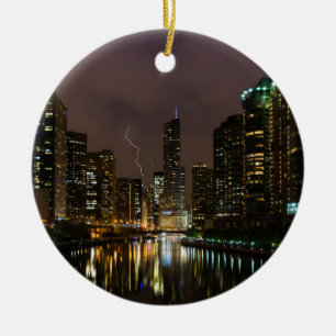Ornamento De Cerâmica Greve de Relâmpago sobre o rio Chicago