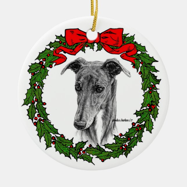 Ornamento De Cerâmica Greyhound Art de Glenda S. Harlan (Frente)