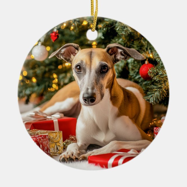 Ornamento De Cerâmica Greyhound Christmas (Frente)
