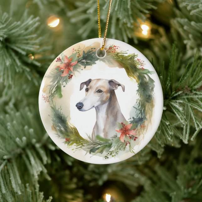 Ornamento De Cerâmica Greyhound Christmas Wreath Festivo Pup (Árvore)