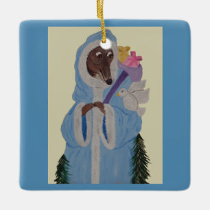 Ornamento De Cerâmica Greyhound com Pomba Branca