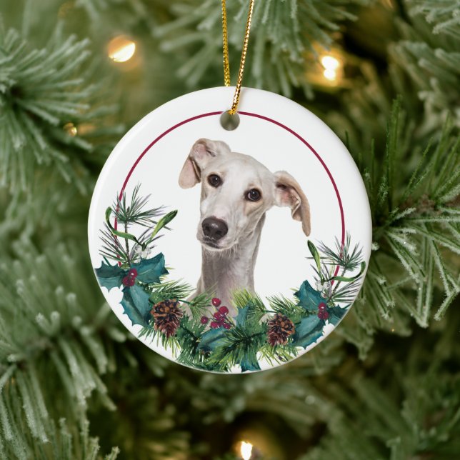 Ornamento De Cerâmica Greyhound Dog Evergreen Berry Wreath (Árvore)