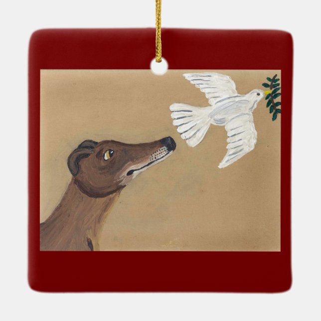 Ornamento De Cerâmica Greyhound e Pombo (Verso)