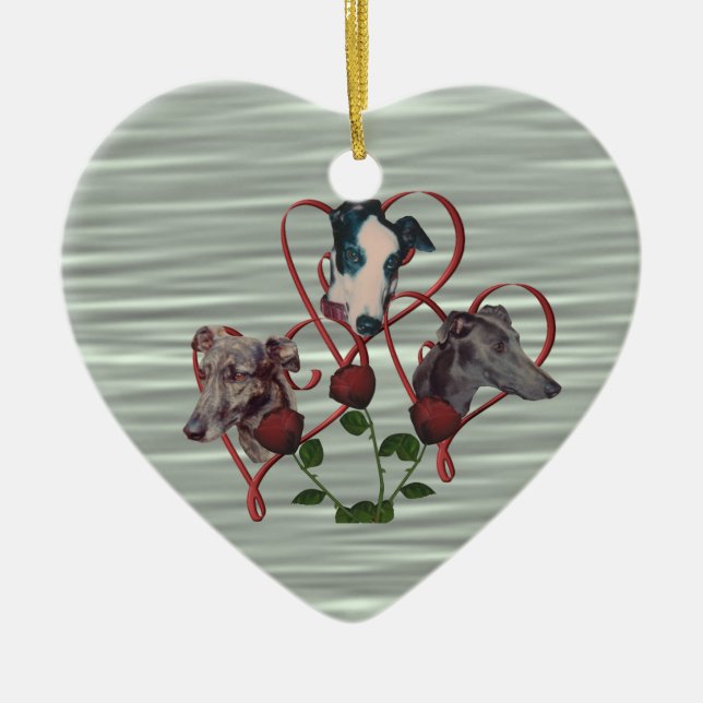 Ornamento De Cerâmica Greyhound Hearts Rosa Trio Dog Ornament (Frente)