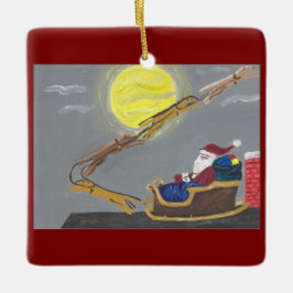 Ornamento De Cerâmica Greyhound Puxando o Trenó do Papai Noel