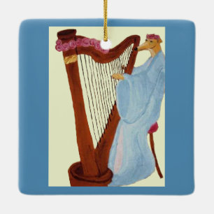 Ornamento De Cerâmica Greyhound Tocando uma Harpa