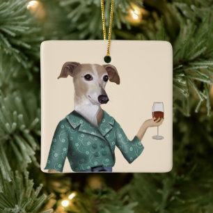Ornamento De Cerâmica Greyhound Wine Snob