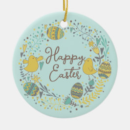 Ornamento De Cerâmica Grinalda Colorida de Pintinhos Alegres, Ovos e Sau