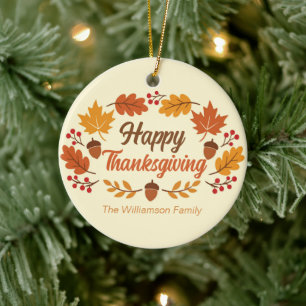 Ornamento De Cerâmica Grinalda de Folhas de Ação de Graças Feliz Persona