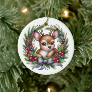 Ornamento De Cerâmica Grinalda de Natal de cervo personalizada fofa