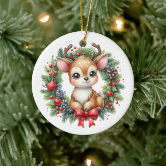 Ornamento De Cerâmica Grinalda de Natal de Veado Personalizada Fofa