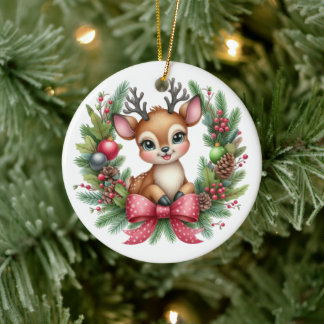Ornamento De Cerâmica Grinalda de Natal de Veado Personalizada Fofa