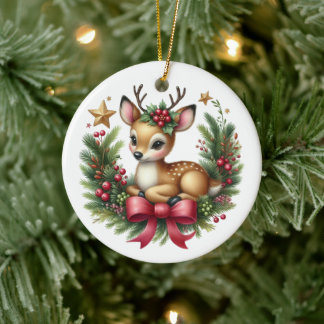 Ornamento De Cerâmica Grinalda de Natal de Veado Personalizada Fofa