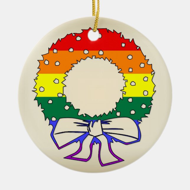 Ornamento De Cerâmica Grinalda do arco-íris (Frente)