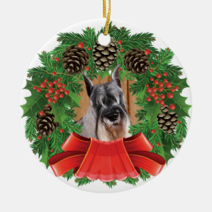 Ornamento De Cerâmica Grinalda do feriado do Natal do Schnauzer padrão