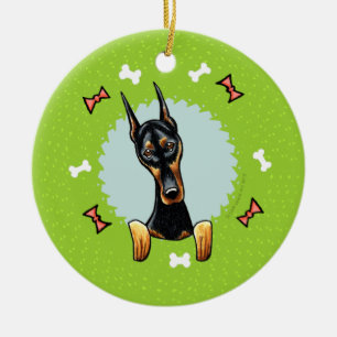 Ornamento De Cerâmica Grinalda do Natal do Pinscher do Doberman