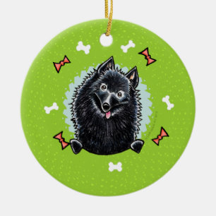 Ornamento De Cerâmica Grinalda do Natal do Schipperke