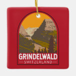Ornamento De Cerâmica Grindelwald Suiça Art Vintage<br><div class="desc">Design de viagem do vetor retrorreflector grindelwald. Grindelwald,  uma aldeia nos Alpes Berneses da Suiça,  é uma porta popular para a região de Jungfrau,  com esqui no inverno e caminhada no Verão.</div>