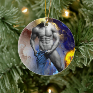 Ornamento De Cerâmica grito do físico musculoso do SlipperyJoe em tons d