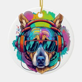 Ornamento De Cerâmica Groovy Canine Vibes : Cachorro Legal com Fones de 