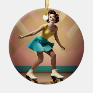 Ornamento De Cerâmica "Groovy Glide: Ritmos Retroativos nas Rodas do Ska