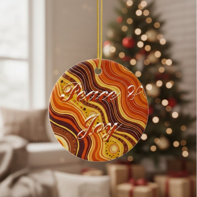 Ornamento De Cerâmica Groovy Peace & Joy Ceramic Ornament | Retro 70s (Criador carregado)