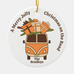Ornamento De Cerâmica Groovy Retro Christmas Van