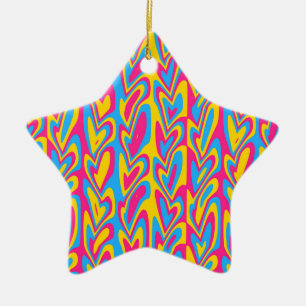 Ornamento De Cerâmica Groovy Trippy Squiggly Quirky Pansexual Pride