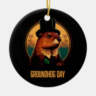 Ornamento De Cerâmica Groundhog Day com Phil