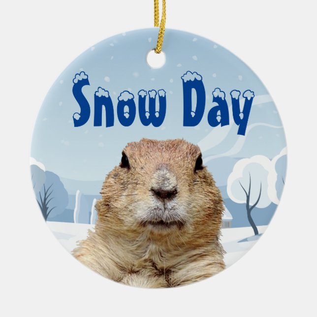 Ornamento De Cerâmica Groundhog Snow Day (Frente)