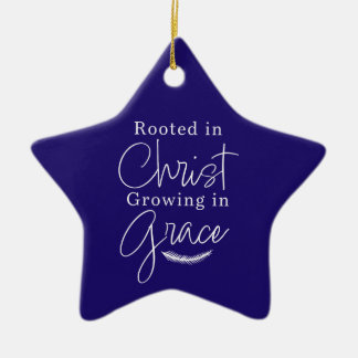 Ornamento De Cerâmica Growing in Grace Blue and White Star Christmas