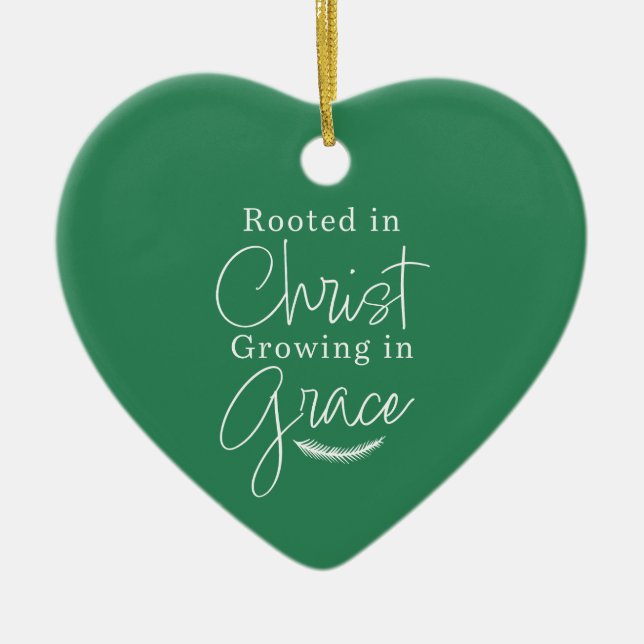 Ornamento De Cerâmica Growing in Grace Green and White Heart Christmas (Frente)