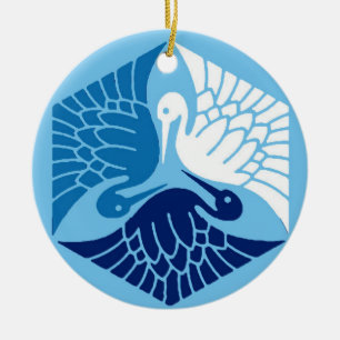 Ornamento De Cerâmica Gruas japonesas, Marinho, branco e azul claro