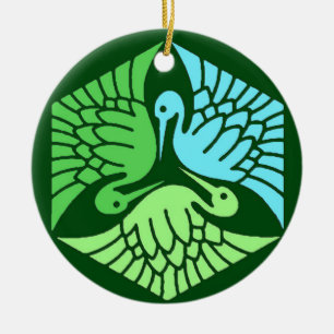 Ornamento De Cerâmica Gruas japonesas, verde-jade e azul-claro