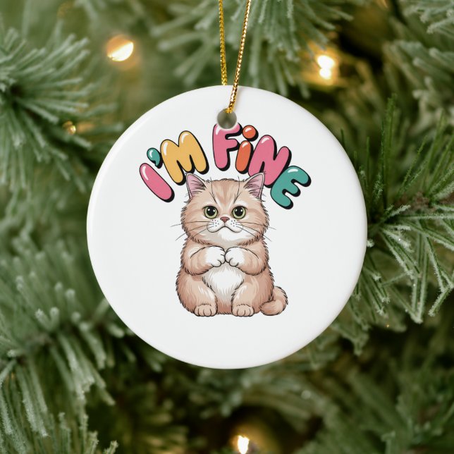 Ornamento De Cerâmica Grumpy Cat "I'm Fine" Funny Cartoon Shirt (Árvore)