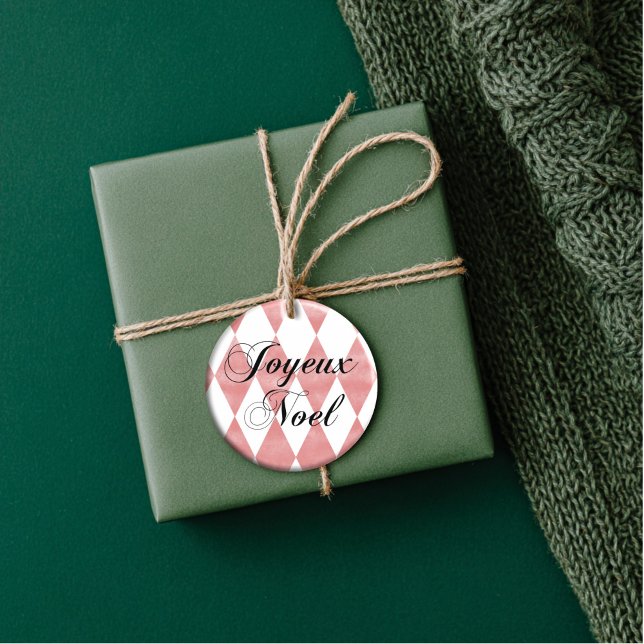 Ornamento De Cerâmica Grunge Harlequin Joyeux Noel (Artistic Dual-Use! Our harlequin ornament doubles as a luxury gift tag.)