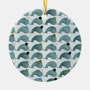Ornamento De Cerâmica Grunge Narwhals dos desenhos animados de Kawaii