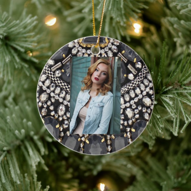 Ornamento De Cerâmica grunge steampunk art deco black prata bohemian (Árvore)