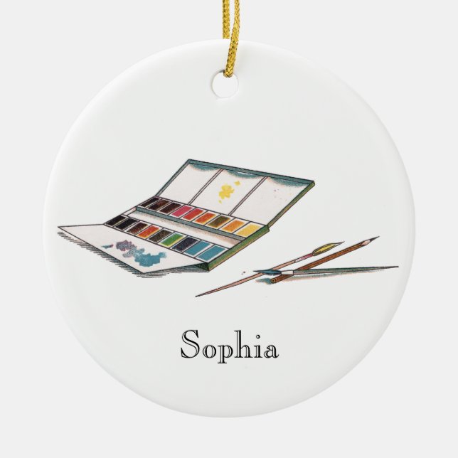 Ornamento De Cerâmica Grupo antigo da pintura das aguarelas (Frente)