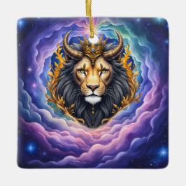 Ornamento De Cerâmica Guardiões ao Luar – Leão Cósmico.
