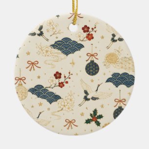 Ornamento De Cerâmica Guarnição de Natal em Cerâmica com Grou Japonês e