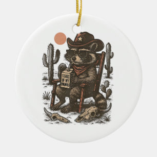 Ornamento De Cerâmica Guaxinim Cowboy Fofão Western 