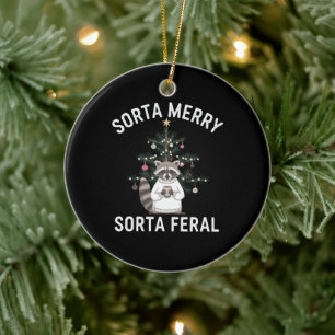 Ornamento De Cerâmica Guaxinim de Natal Meio Alegre Meio Selvagem Natal