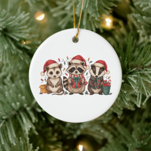 Ornamento De Cerâmica Guaxinim Gambá Panda Chapéu de Papai Noel de Natal