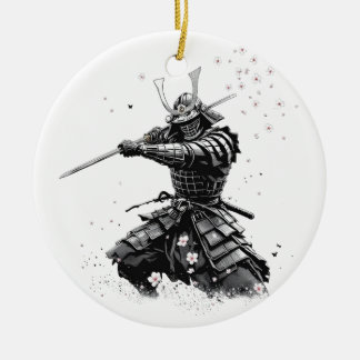 Ornamento De Cerâmica Guerreiro Samurai em Ação Arte Japonesa Cerâmica