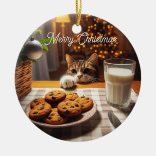 Ornamento De Cerâmica Guias de Gato Bonito a Alcançar para o Natal dos B