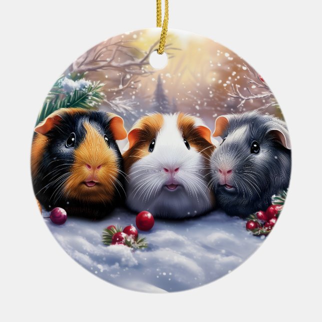 Ornamento De Cerâmica Guiné Pigs Winter Wonderland Christmas (Frente)