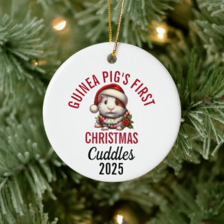 Ornamento De Cerâmica Guinea Pig's First Christmas 2025