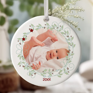 Ornamento De Cerâmica Guirlanda de Natal - Primeiro Natal do Menino Foto